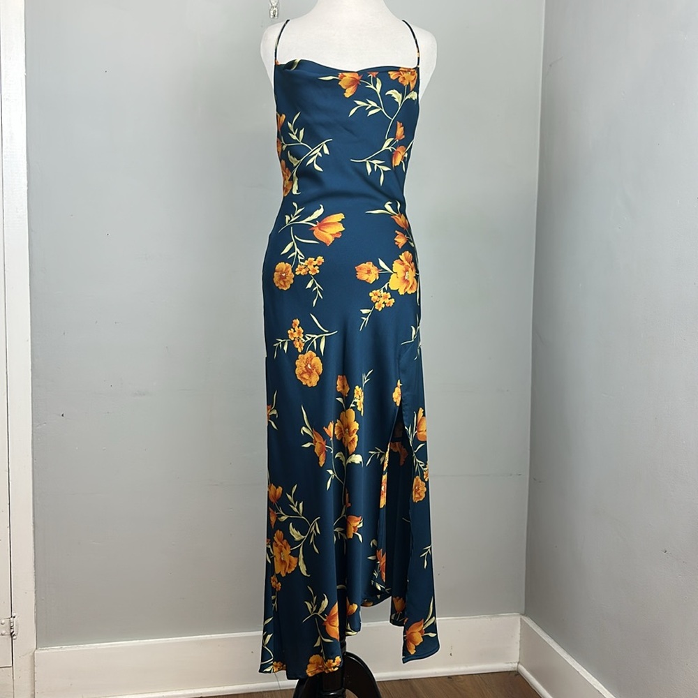 Astr Navy Floral Midi Slip Dress with Yellow Blooms - Picture 6 of 14